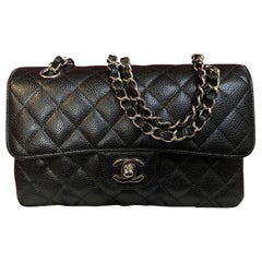 CHANEL A01113 classic double flap bag small shoulder bag quilted caviar 2018