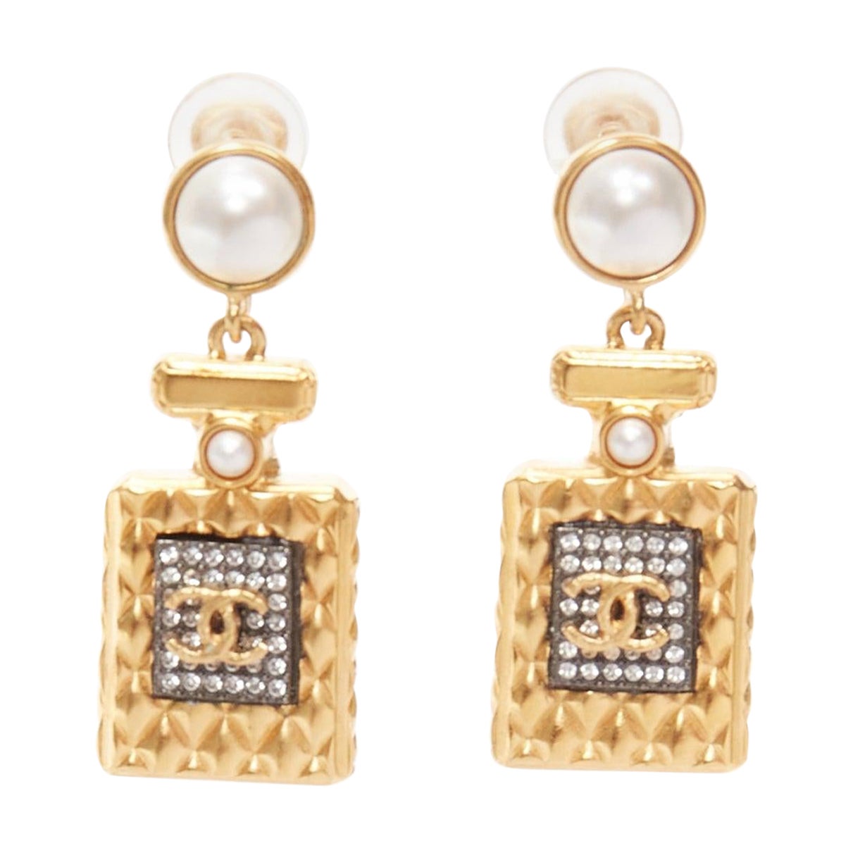 CHANEL A20A or CC Bouteille de ParfumPendentifs en perles de faille paire de boucles d'oreilles