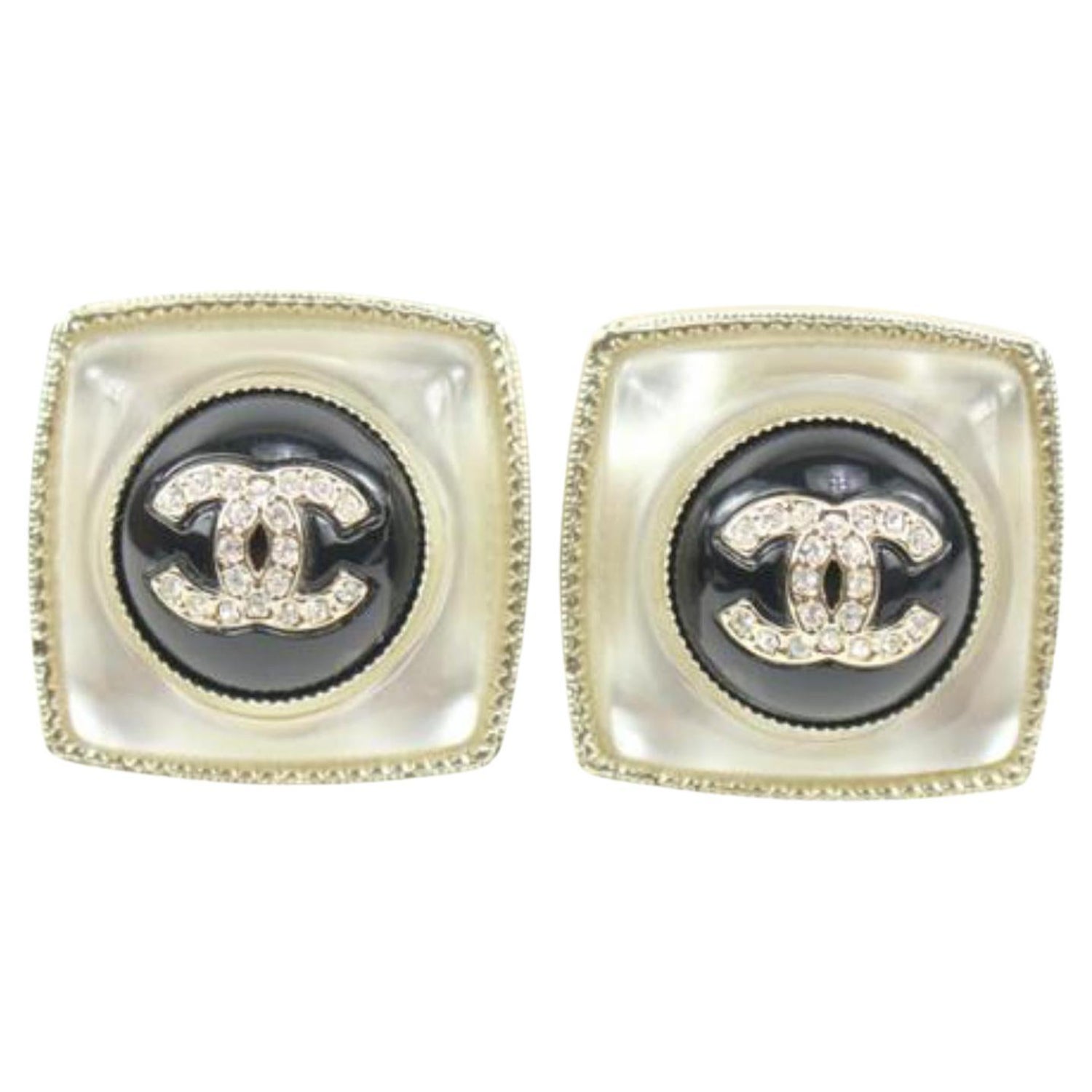 Chanel A22C Gold x Black x Crystal Square Pierce Earrings 42c22s at 1stDibs  | chanel square earrings, pierce chanel, chanel pierce