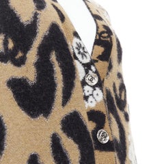 CHANEL A23 Runway brown black CC logo cashmere mohair cardigan FR40 L