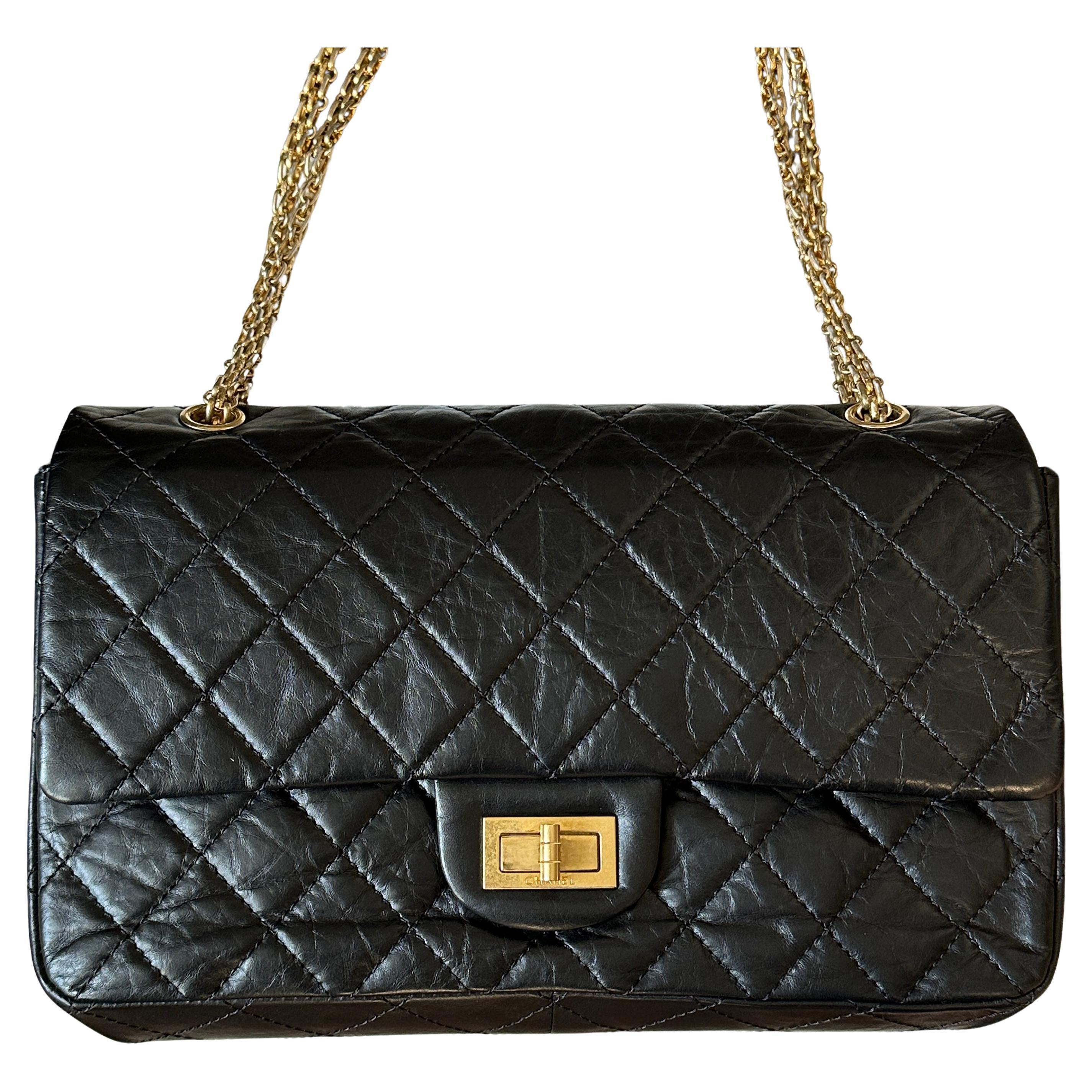 Chanel A37590 Maxi, Jumbo Flap Bag 2.55 Black/Gold Distressed Lambskin