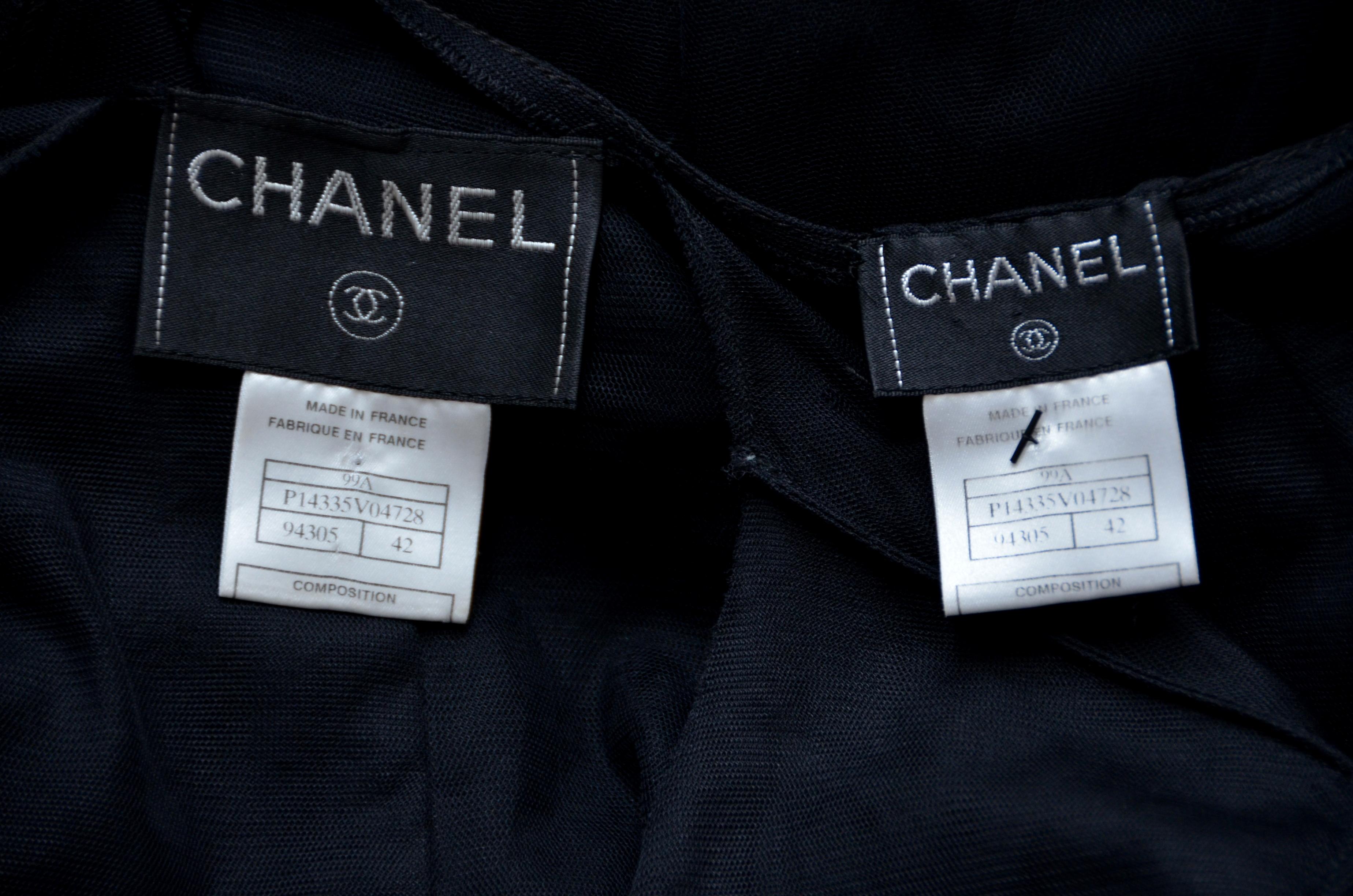 CHANEL  A'99 Black Tulle Set Skirt Jacket Size 42 4