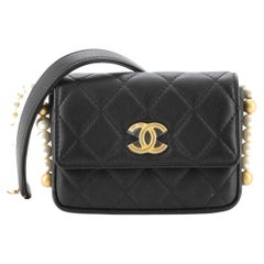 Chanel About Pearls Flap Card Holder with Chain Quilted Calfskin