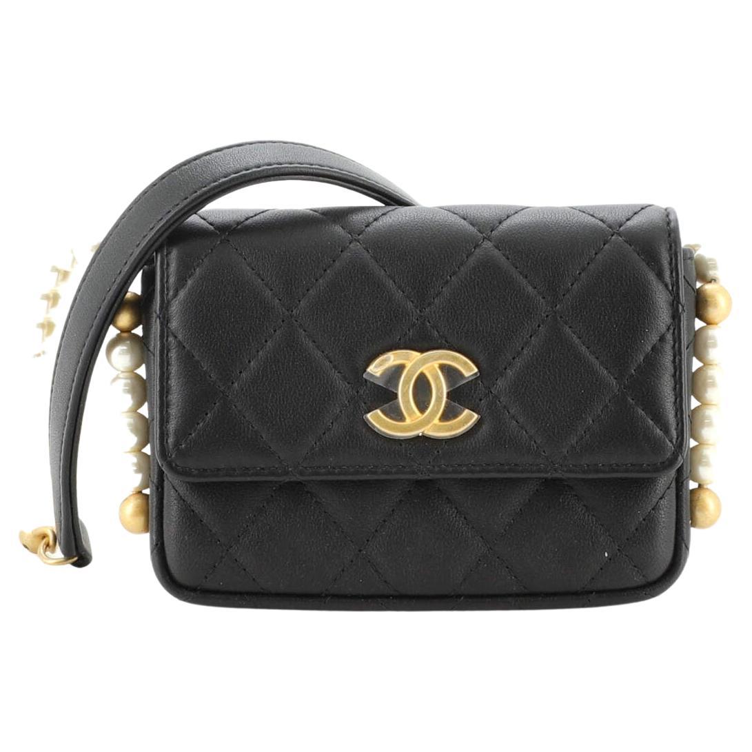 Chanel About Pearls Flap Card Holder with Chain Quilted Calfskin at 1stDibs