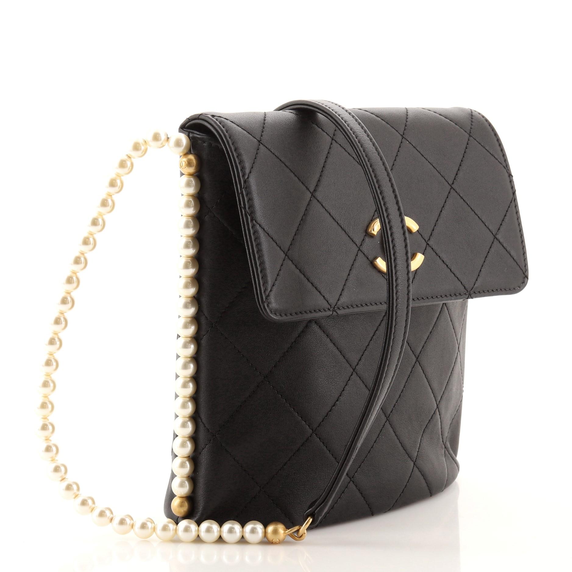 Black Chanel About Pearls Flap Hobo Quilted Calfskin Small