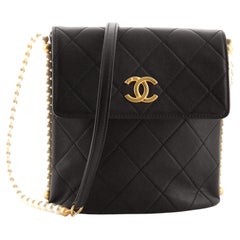 Chanel Über Perlen Klappe Hobo Gestepptes Kalbsleder