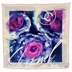 Chanel abstract camellias silk scarf 