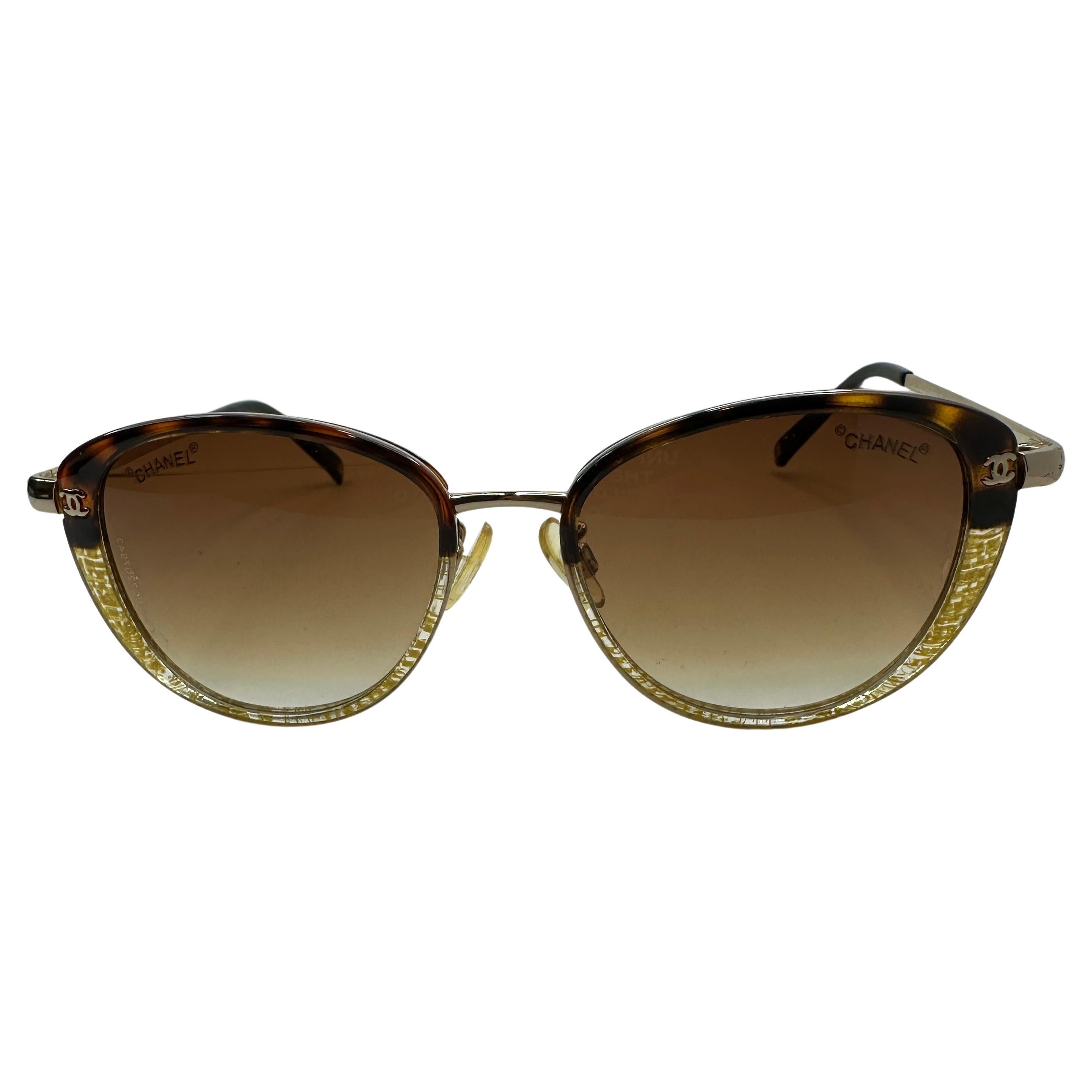 Chanel Abstract Gold and Tortoise Shell Accented With Gold Hardware Sunglasses For Sale