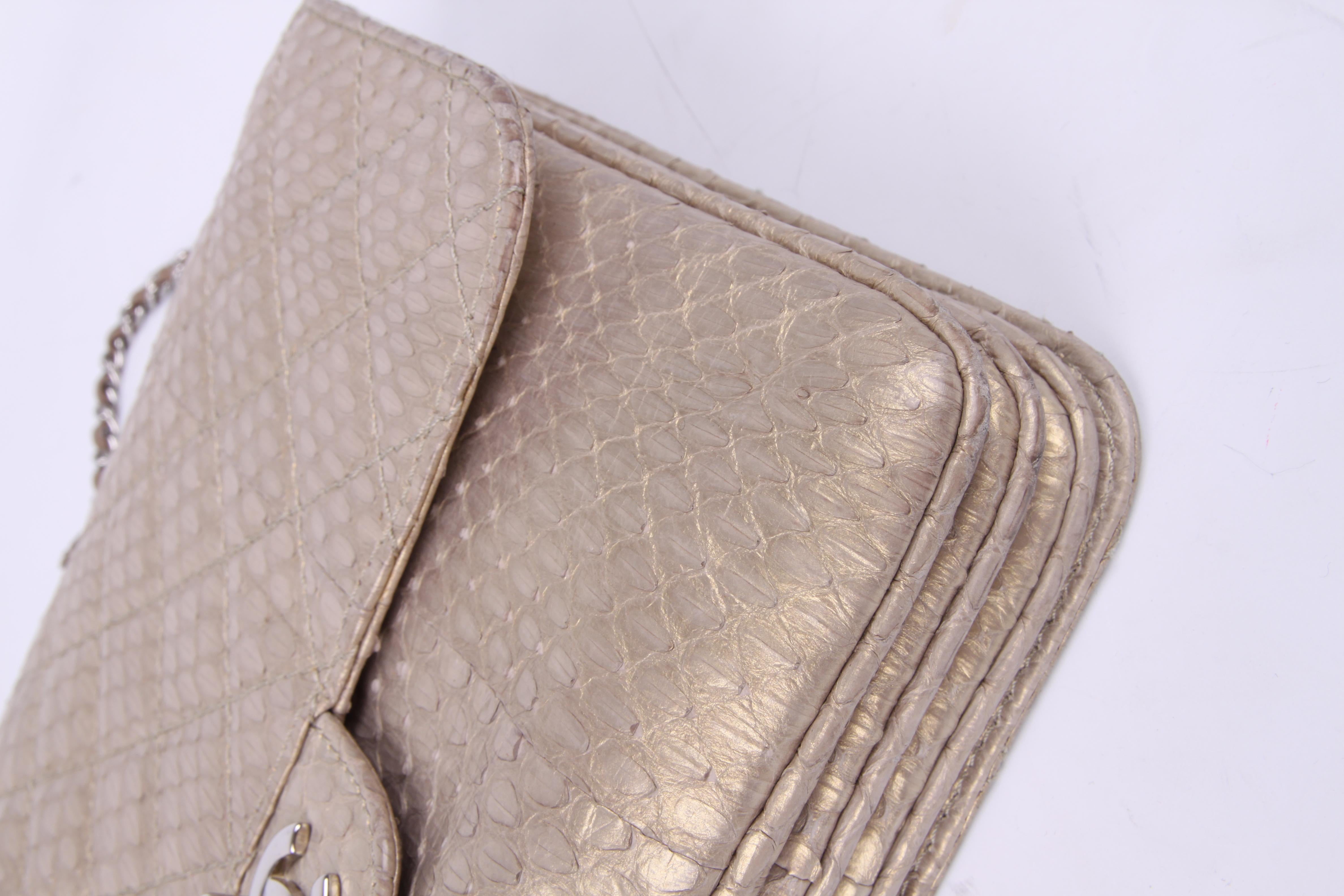Chanel Accordeon Flap Bag Python Leather - greenish matte gold In Excellent Condition In Baarn, NL