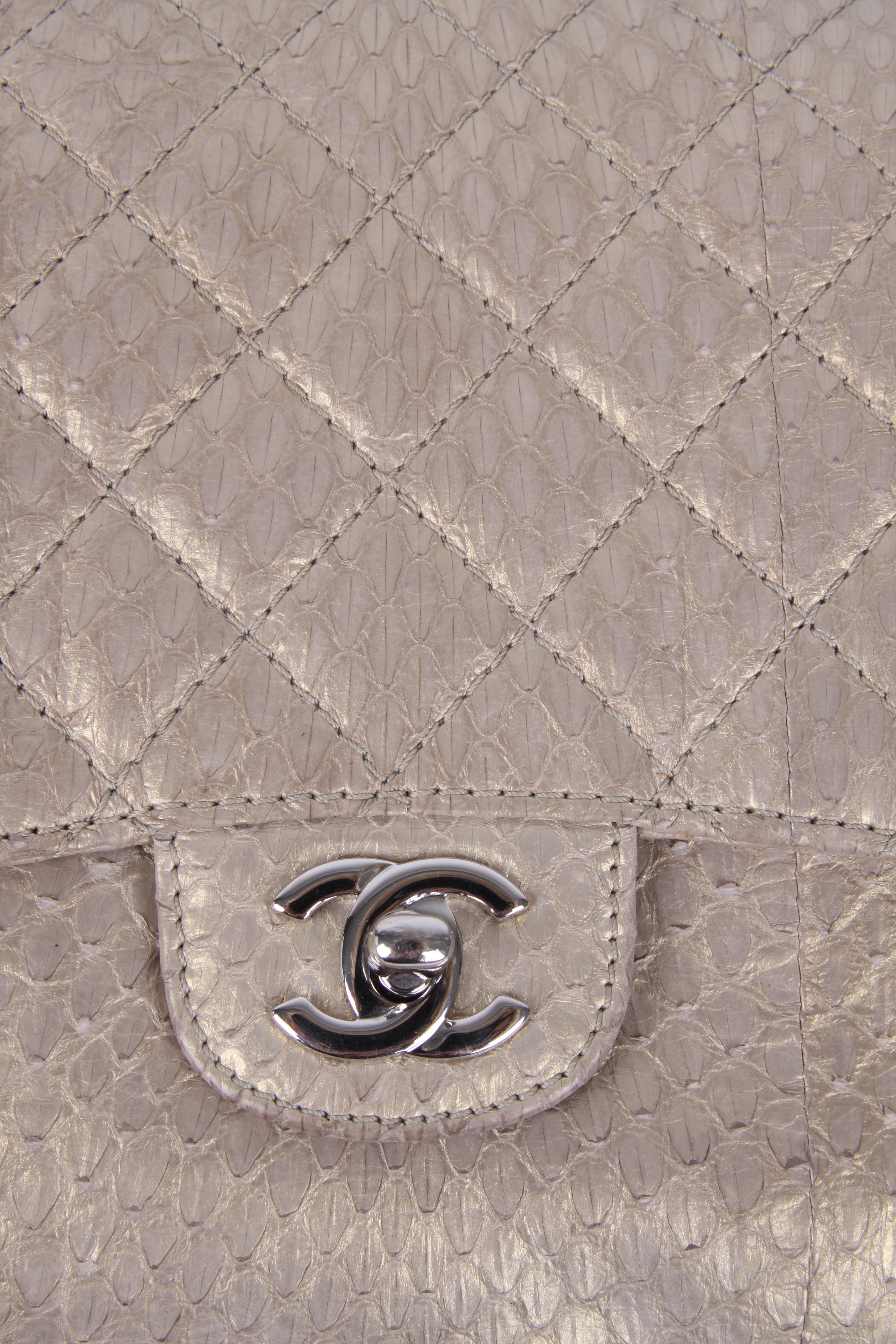 Women's Chanel Accordeon Flap Bag Python Leather - greenish matte gold