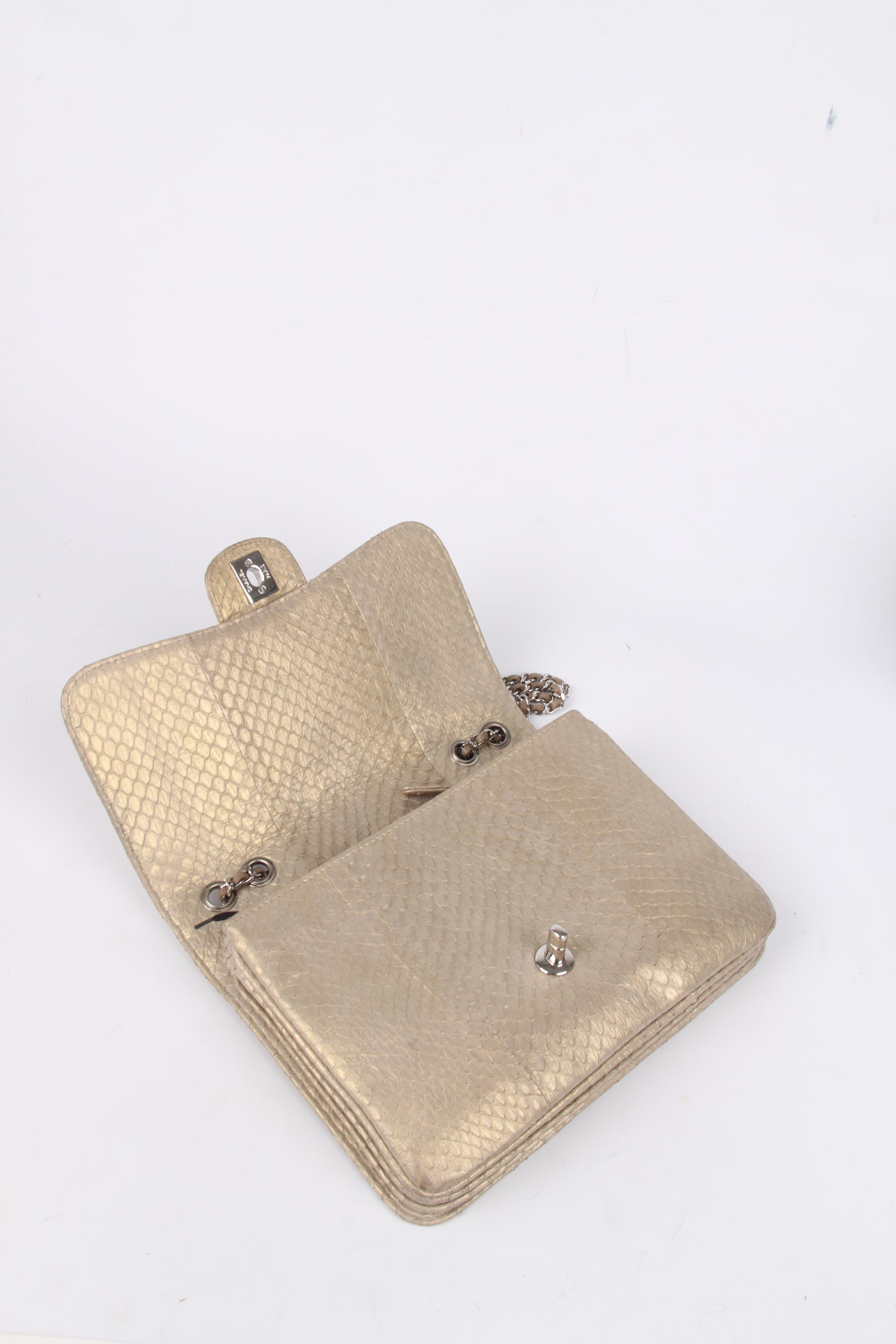 Chanel Accordeon Flap Bag Python Leather - greenish matte gold 1