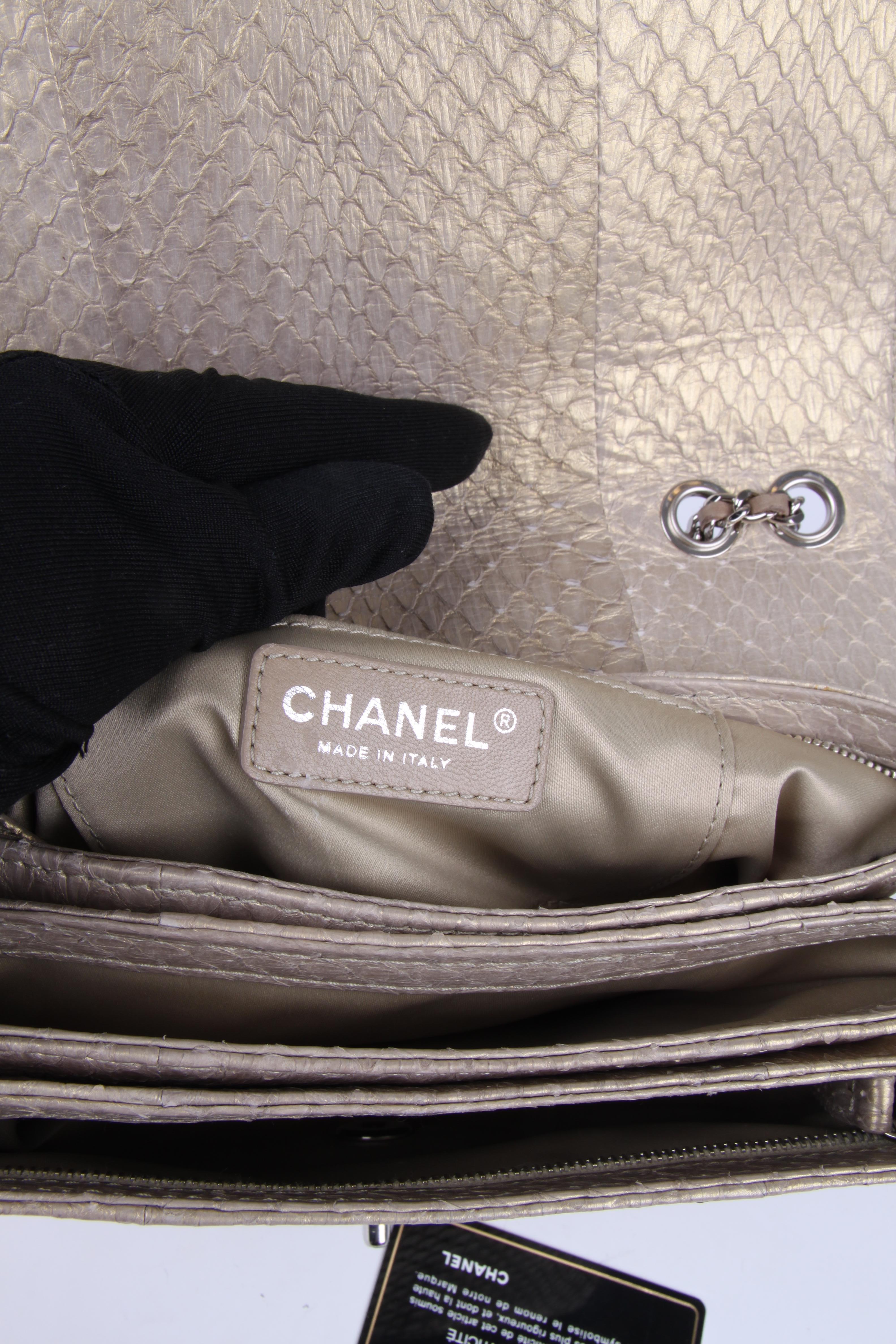 Chanel Accordeon Flap Bag Python Leather - greenish matte gold 2
