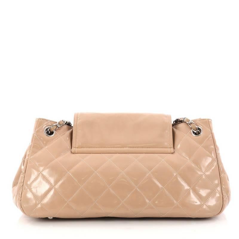 Beige Chanel Accordion Flap Bag Quilted Patent Medium
