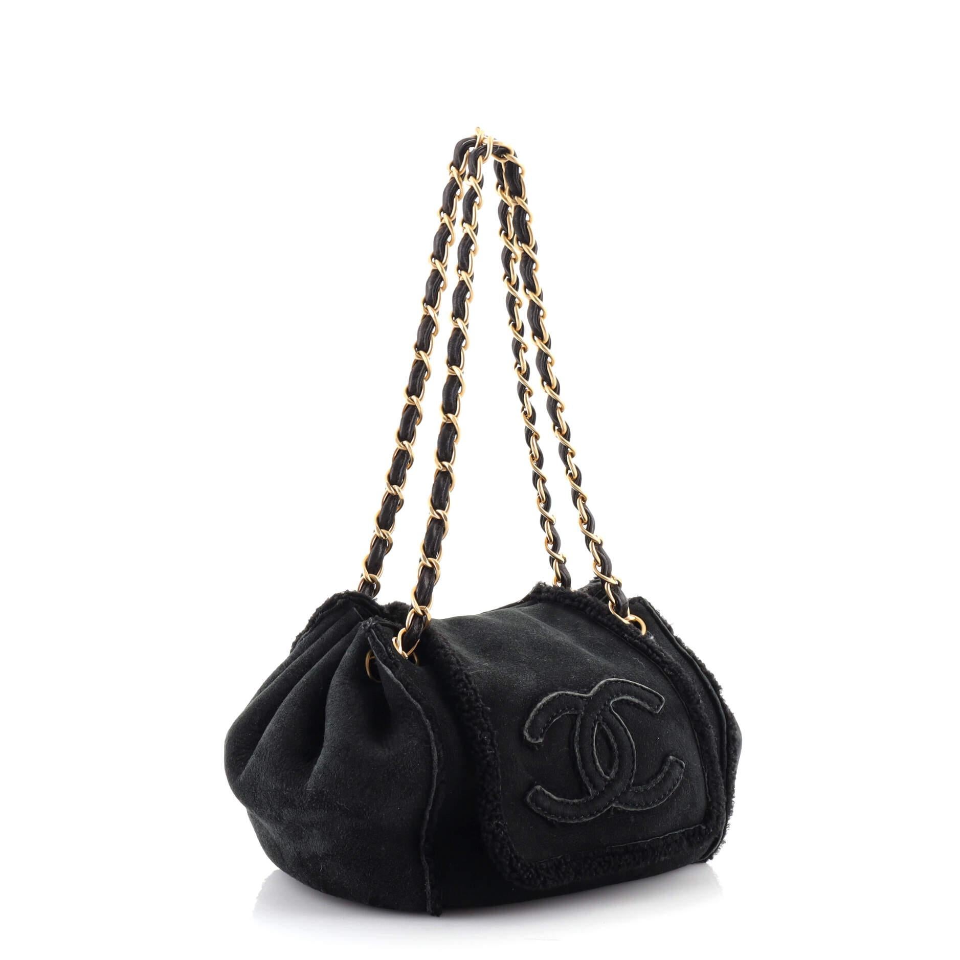 Chanel Accordion Flap Bag Suede with Shearling Small In Good Condition In NY, NY