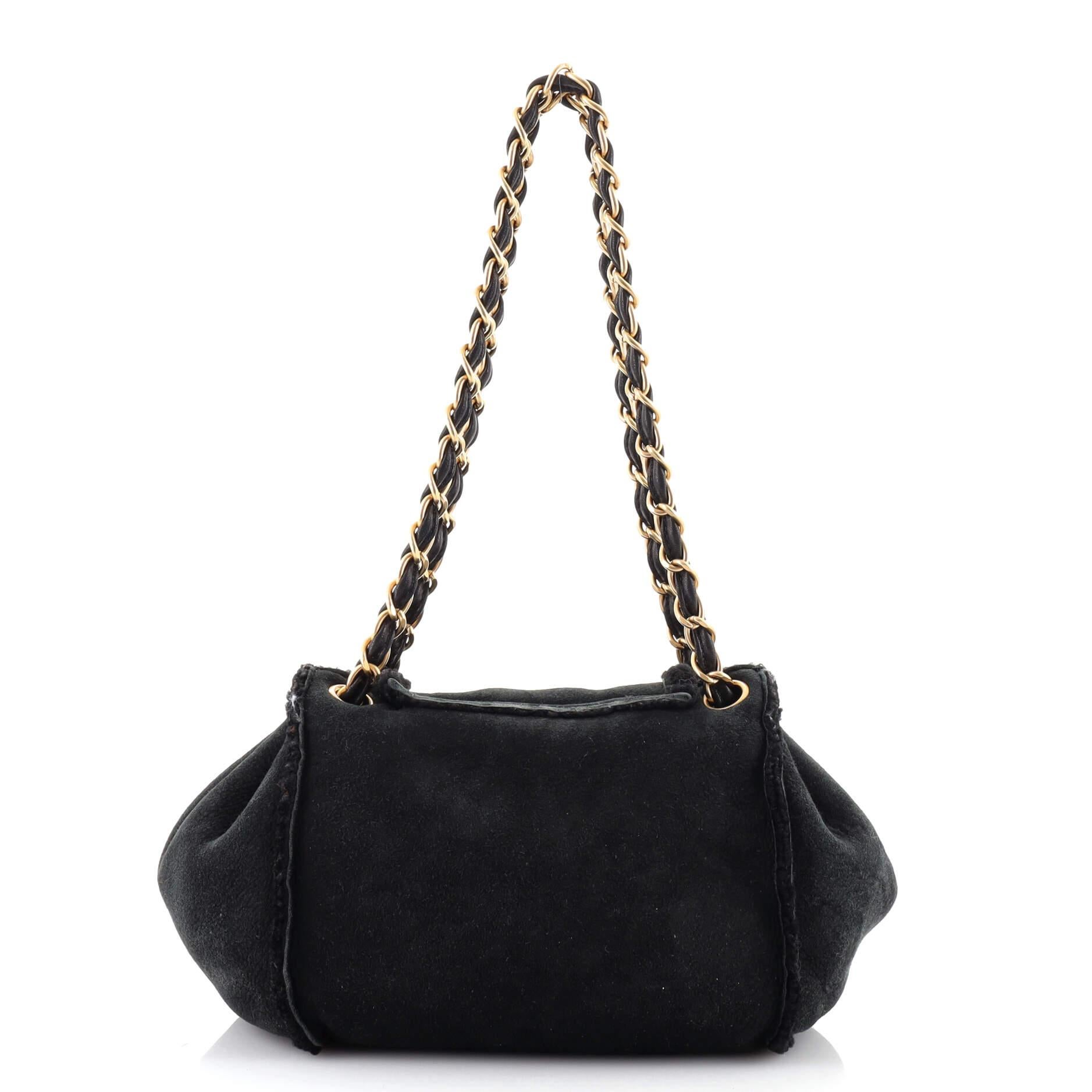 Women's or Men's Chanel Accordion Flap Bag Suede with Shearling Small