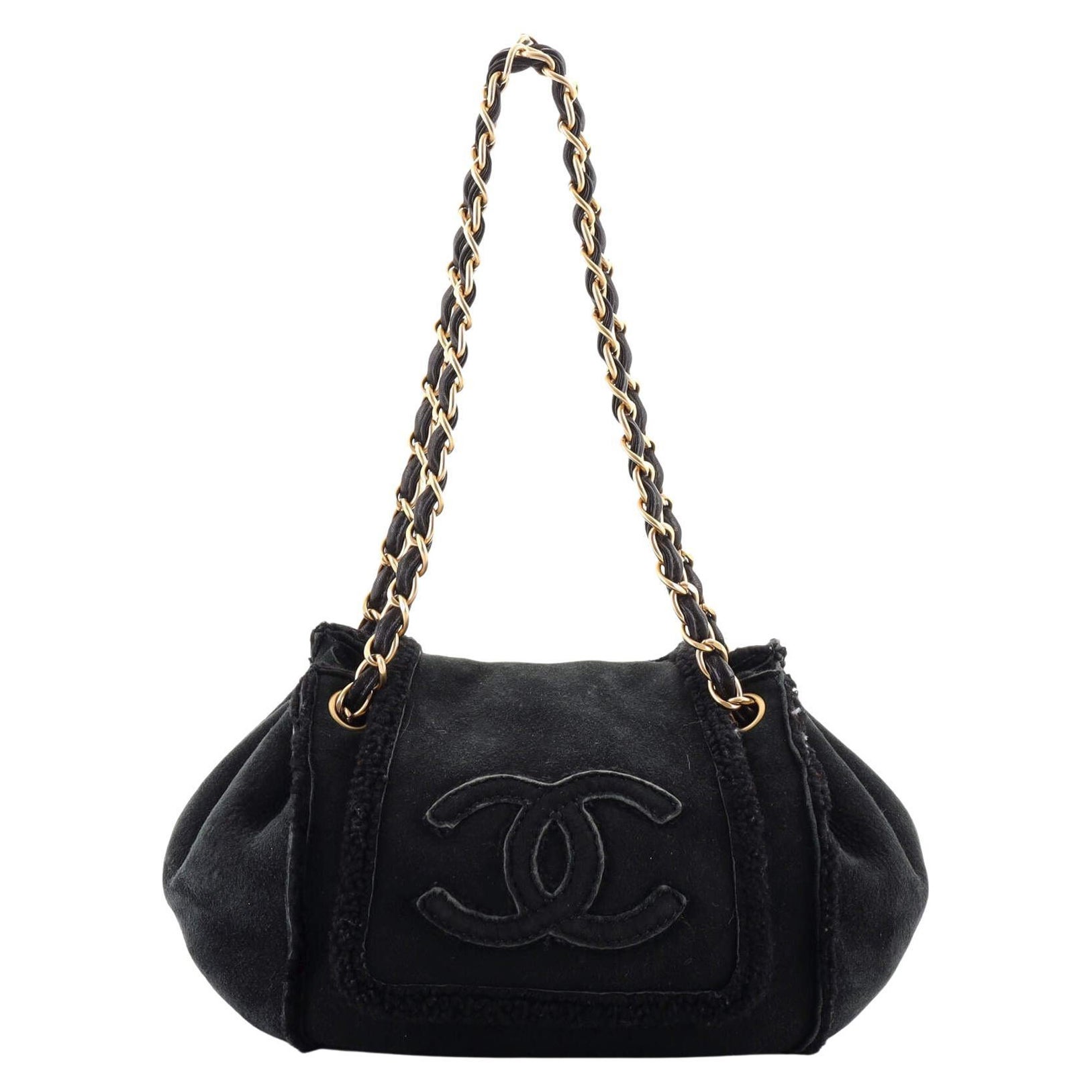 Chanel Accordion Flap Bag Suede with Shearling Small