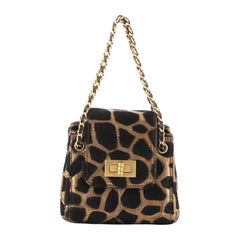 Chanel Accordion Flap Mademoiselle Lock Evening Bag Printed Pony Hair Min