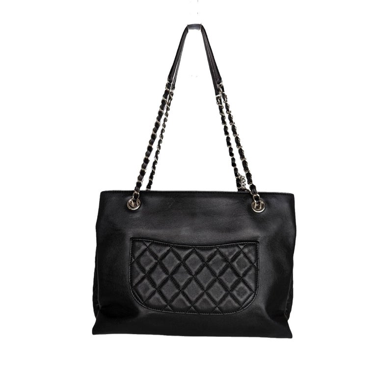 Chanel Black Caviar Gold CC Logo Shopping Tote For Sale at 1stDibs