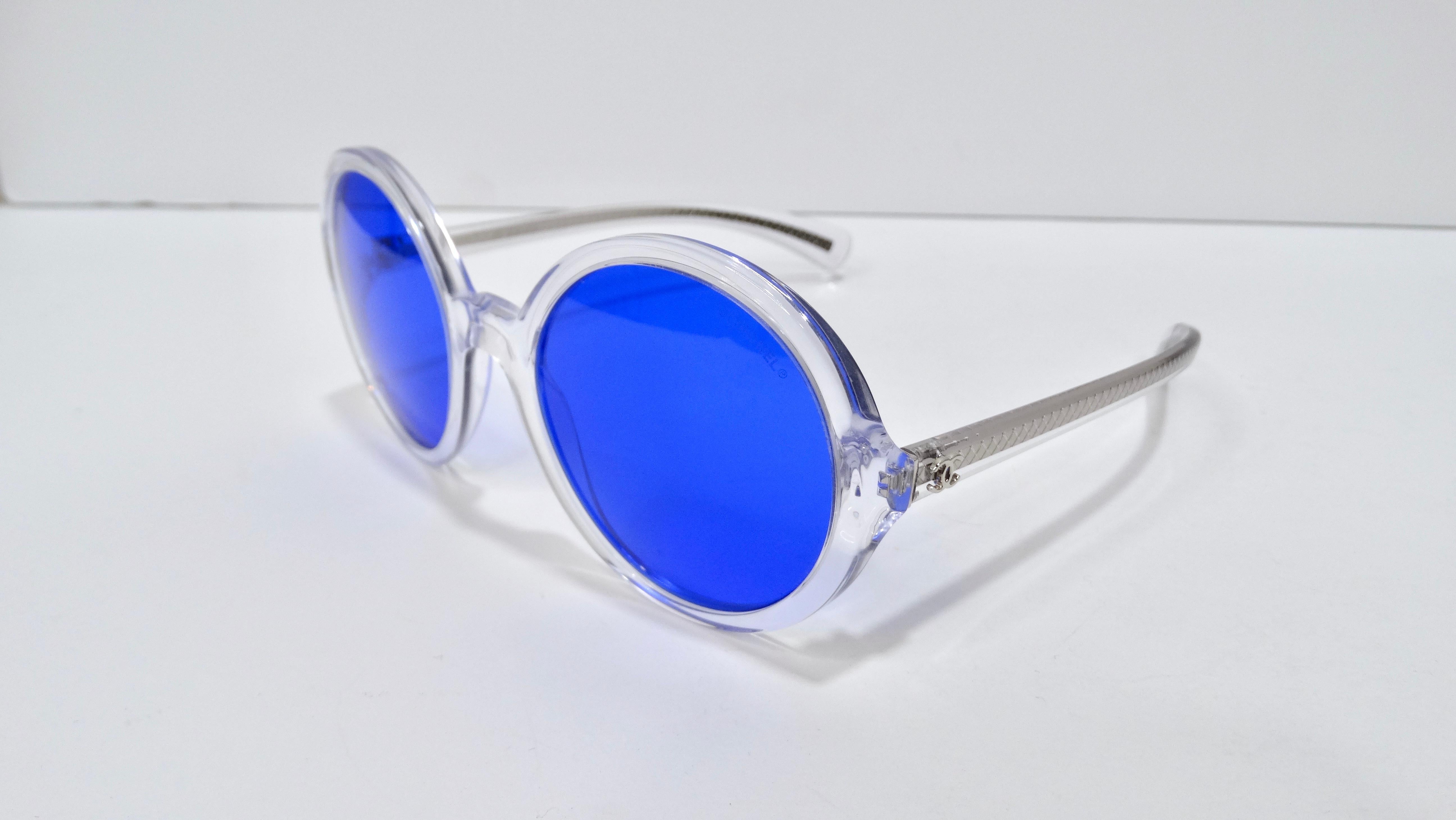 chanel blue round sunglasses