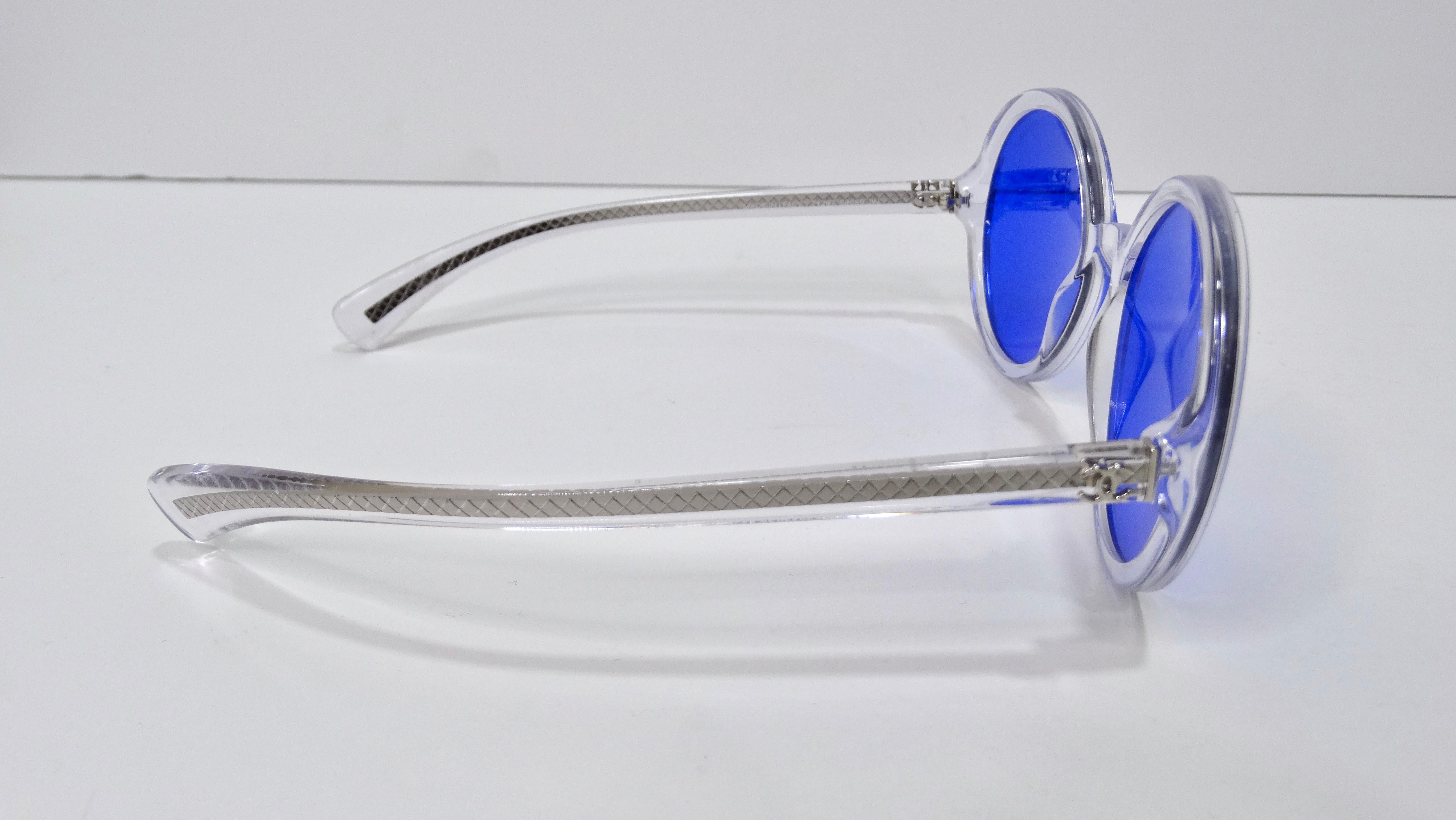 Chanel Acetate Blue Round Sunglasses In Excellent Condition In Scottsdale, AZ