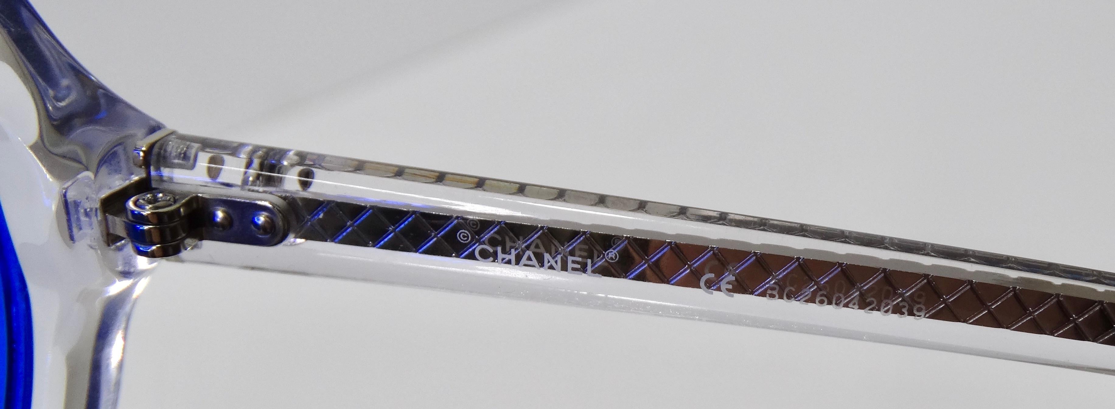 Women's or Men's Chanel Acetate Blue Round Sunglasses