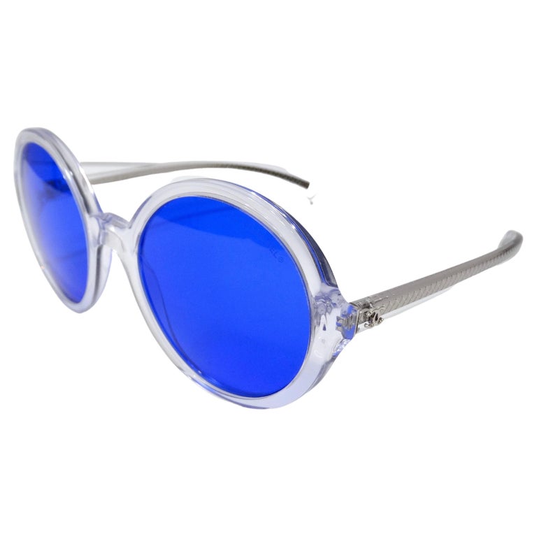 Chanel Acetate Blue Round Sunglasses at 1stDibs