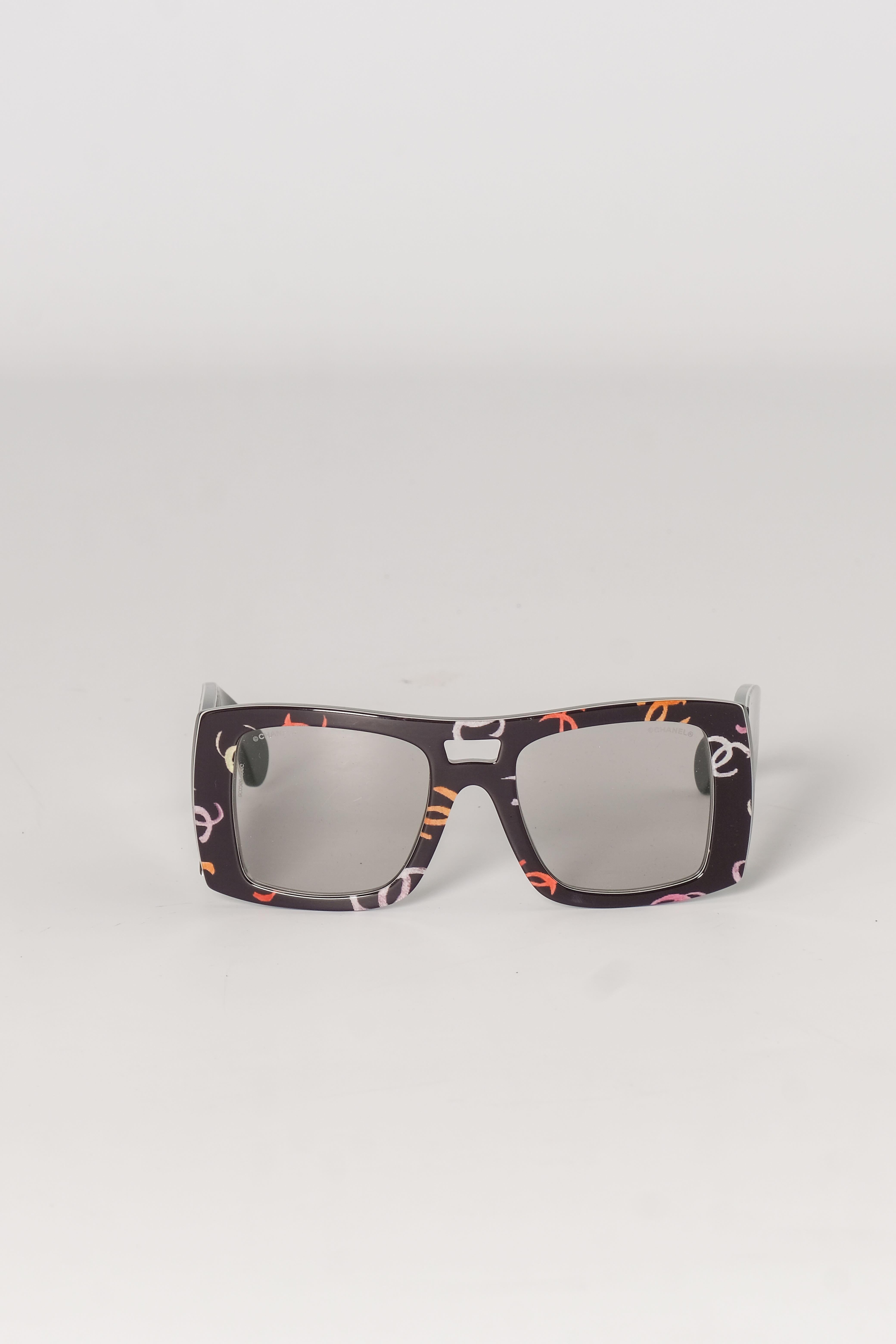 Women's Chanel Acetate CC Multicolored Logos Square Sunglasses For Sale