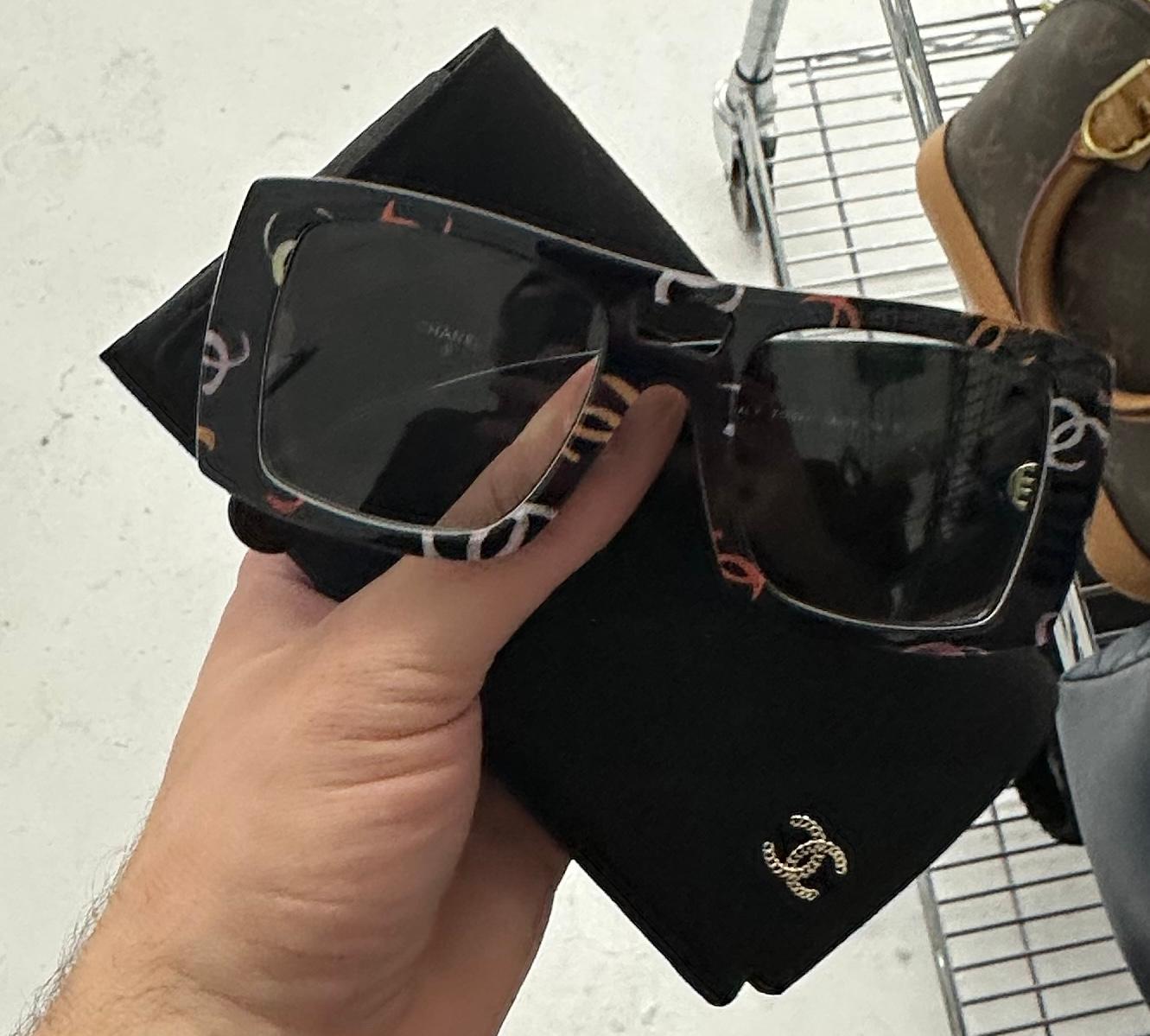 Chanel Acetate CC Multicolored Logos Square Sunglasses For Sale 1