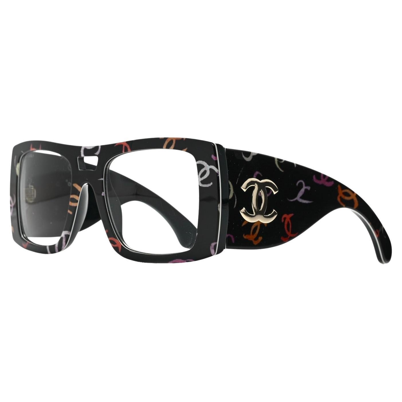 Chanel Acetate CC Multicolored Logos Square Sunglasses For Sale 2