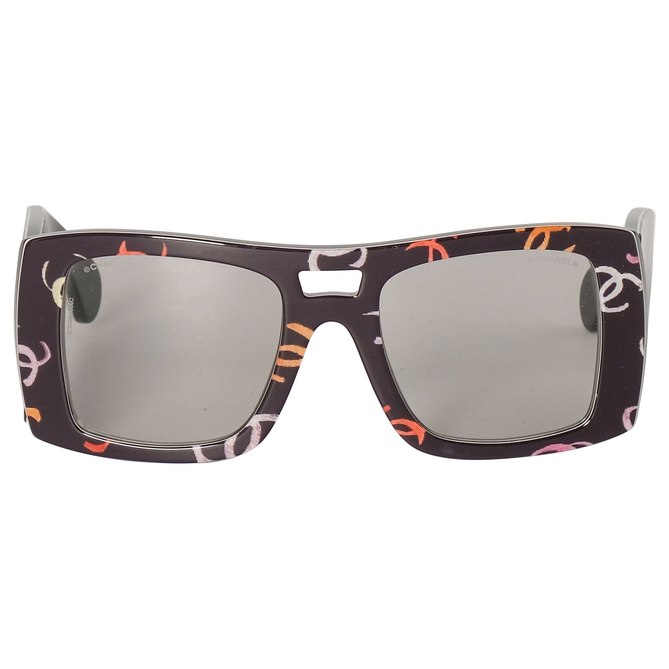 Chanel Acetate CC Multicolored Logos Square Sunglasses For Sale