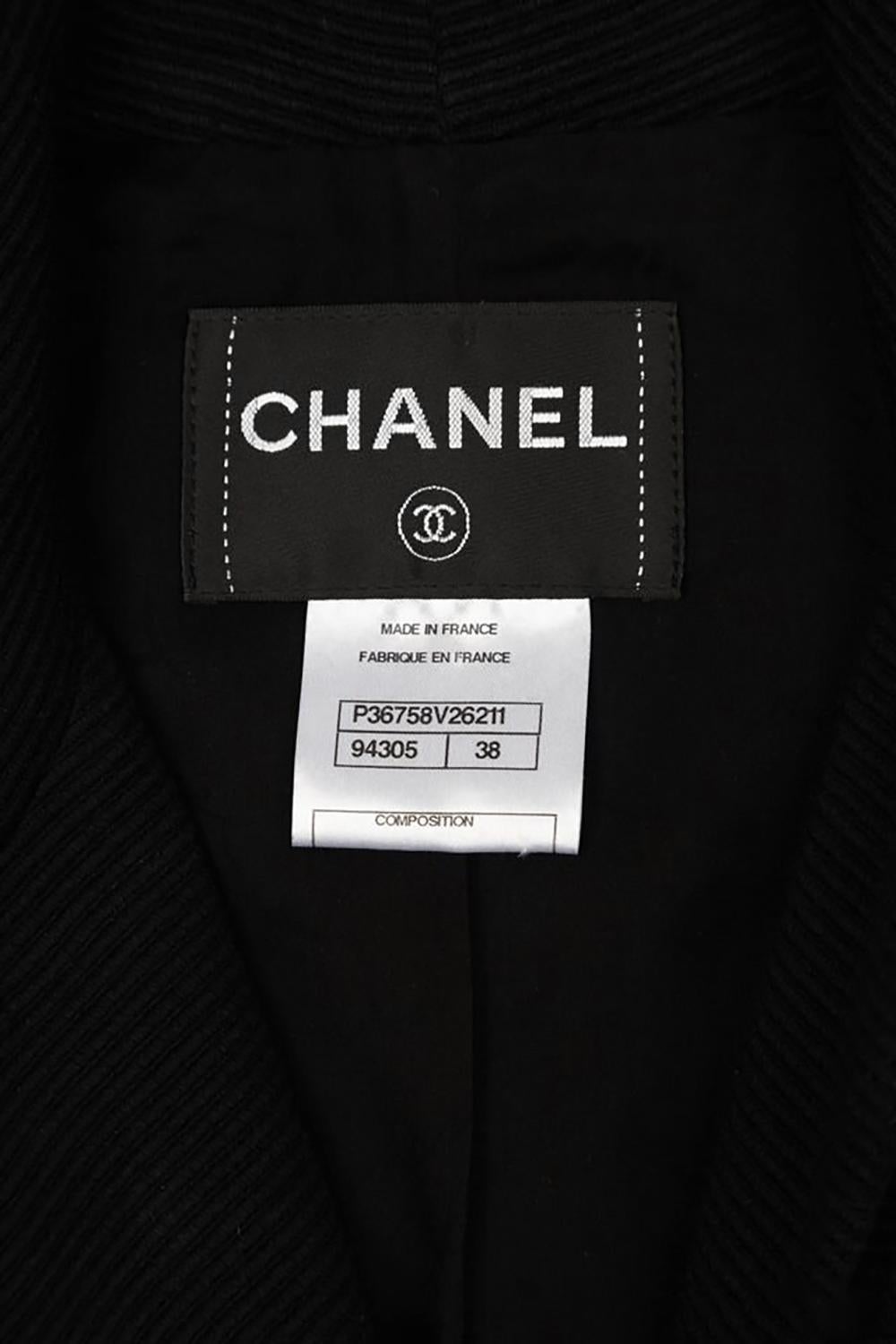 Chanel Campaña de publicidad Chaqueta de canalé negra 38 FR 8