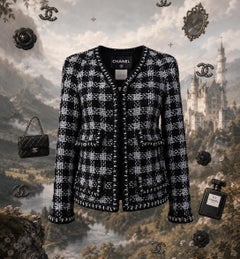 CHANEL Ad Campaign CC Gripoix Buttons Black Tweed Jacket 36 FR