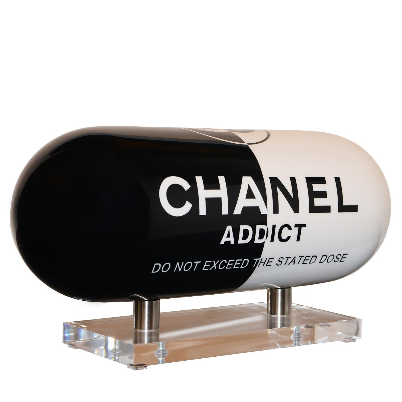 French Chanel Addict Black & White Pill Sculpture For Sale
