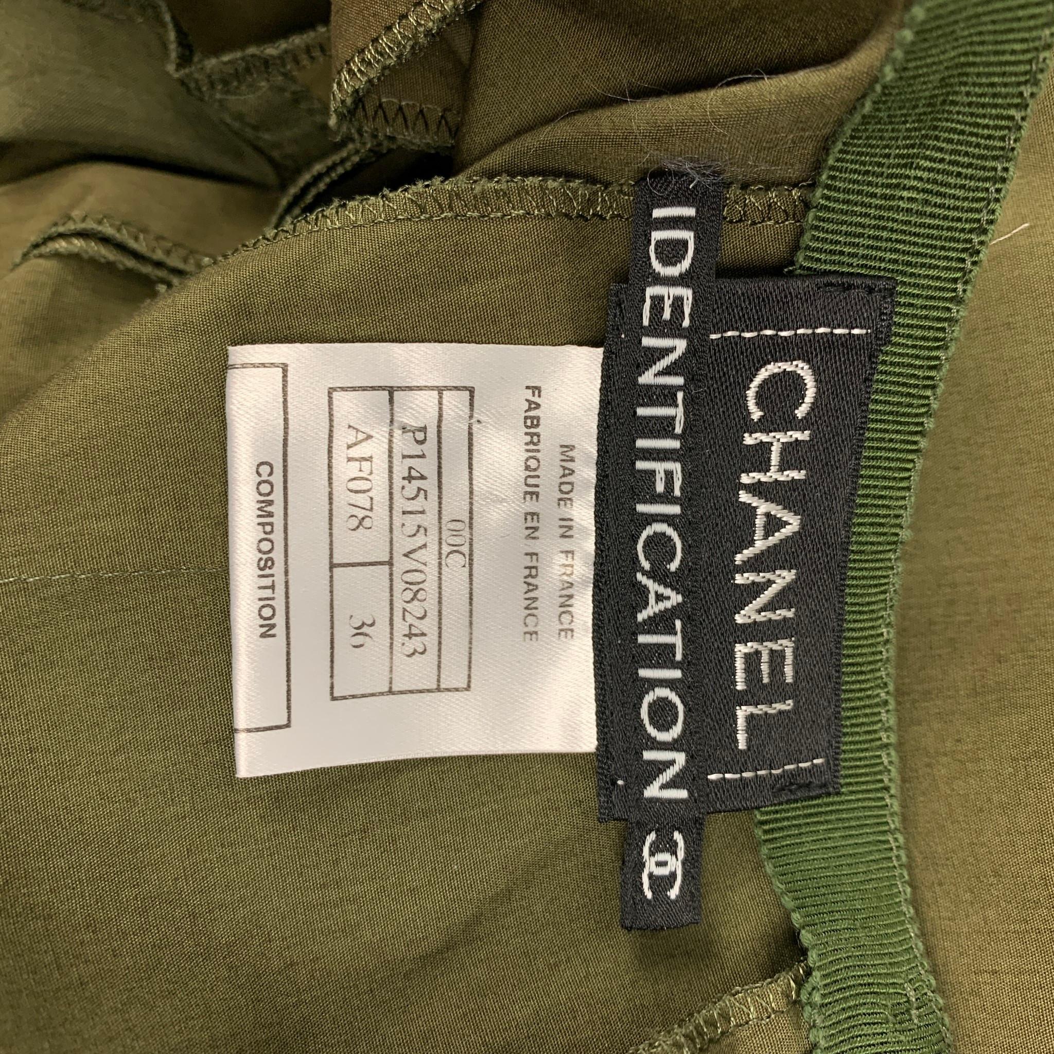 CHANEL AF078 00C Size 4 Olive Cotton A-Line Skirt 1