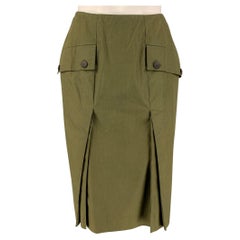 CHANEL AF078 00C Size 4 Olive Cotton A-Line Skirt