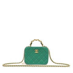 Chanel “Afternoon Tea” Green Quilted Lambskin Vanity Case with Gold Hardware