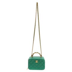 Chanel “Afternoon Tea” Green Quilted Lambskin Vanity Case with Gold Hardware