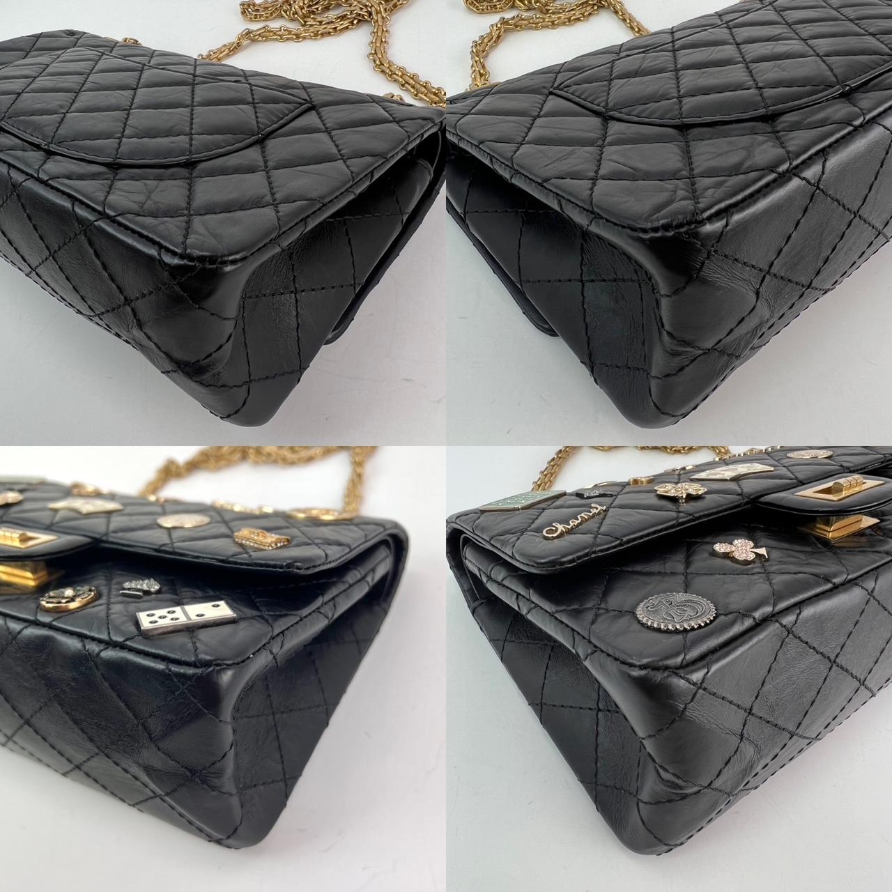 Chanel Aged Calfskin Quilted Casino 2.55 Reissue 225 Flap Black Shoulder Bag For Sale 2