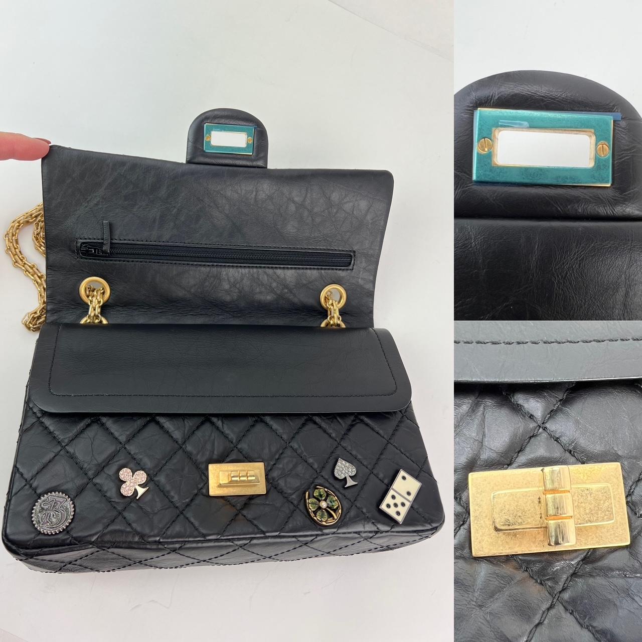 Chanel Aged Calfskin Quilted Casino 2.55 Reissue 225 Flap Black Shoulder Bag For Sale 3