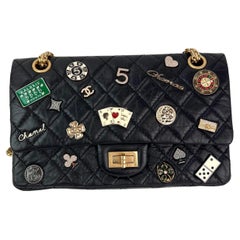 Chanel in pelle di vitello invecchiata trapuntata Casino 2.55 Reissue 225 Flap Borsa a spalla nera
