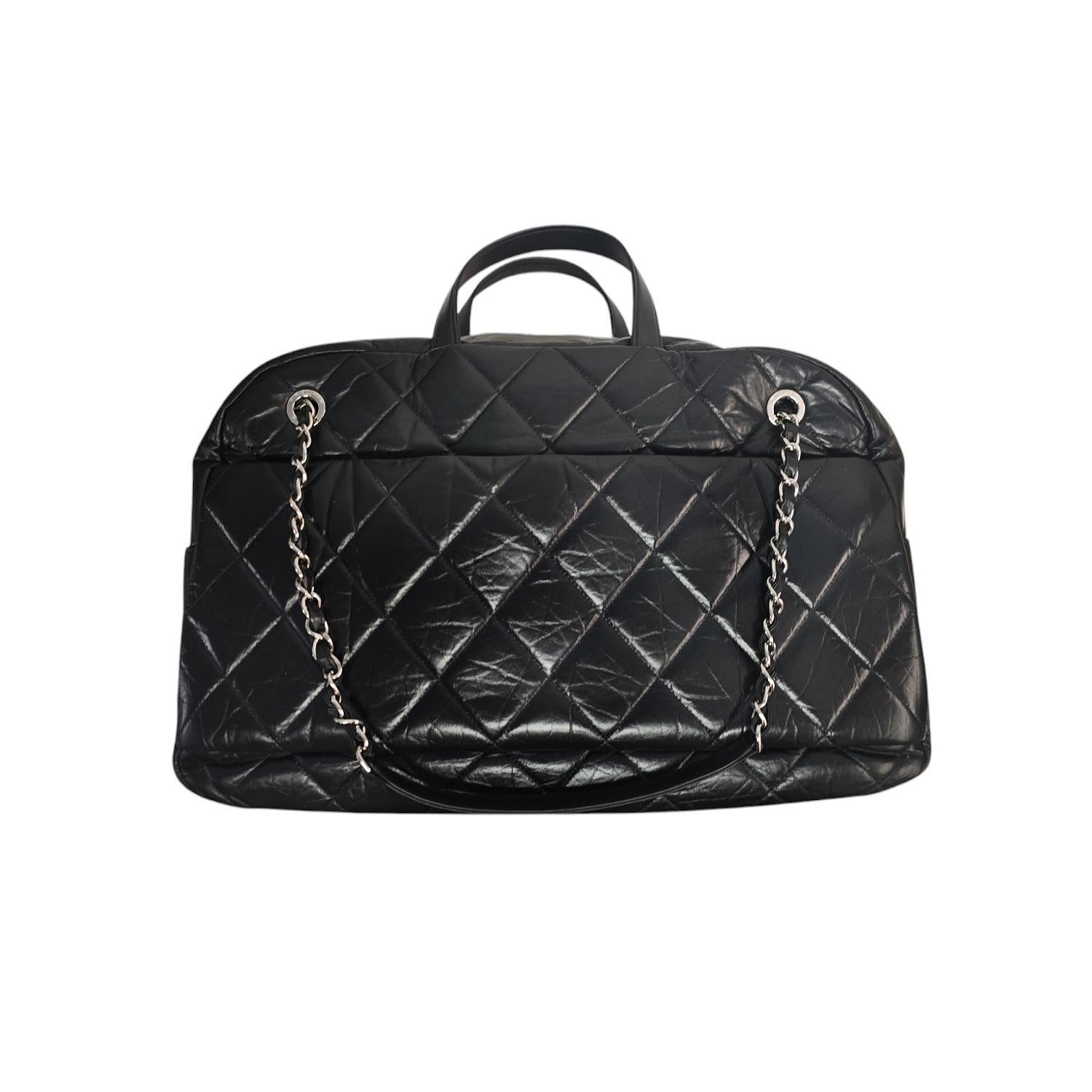 Black Chanel Aged Calfskin Quilted Large Express Bowling Flap Bag