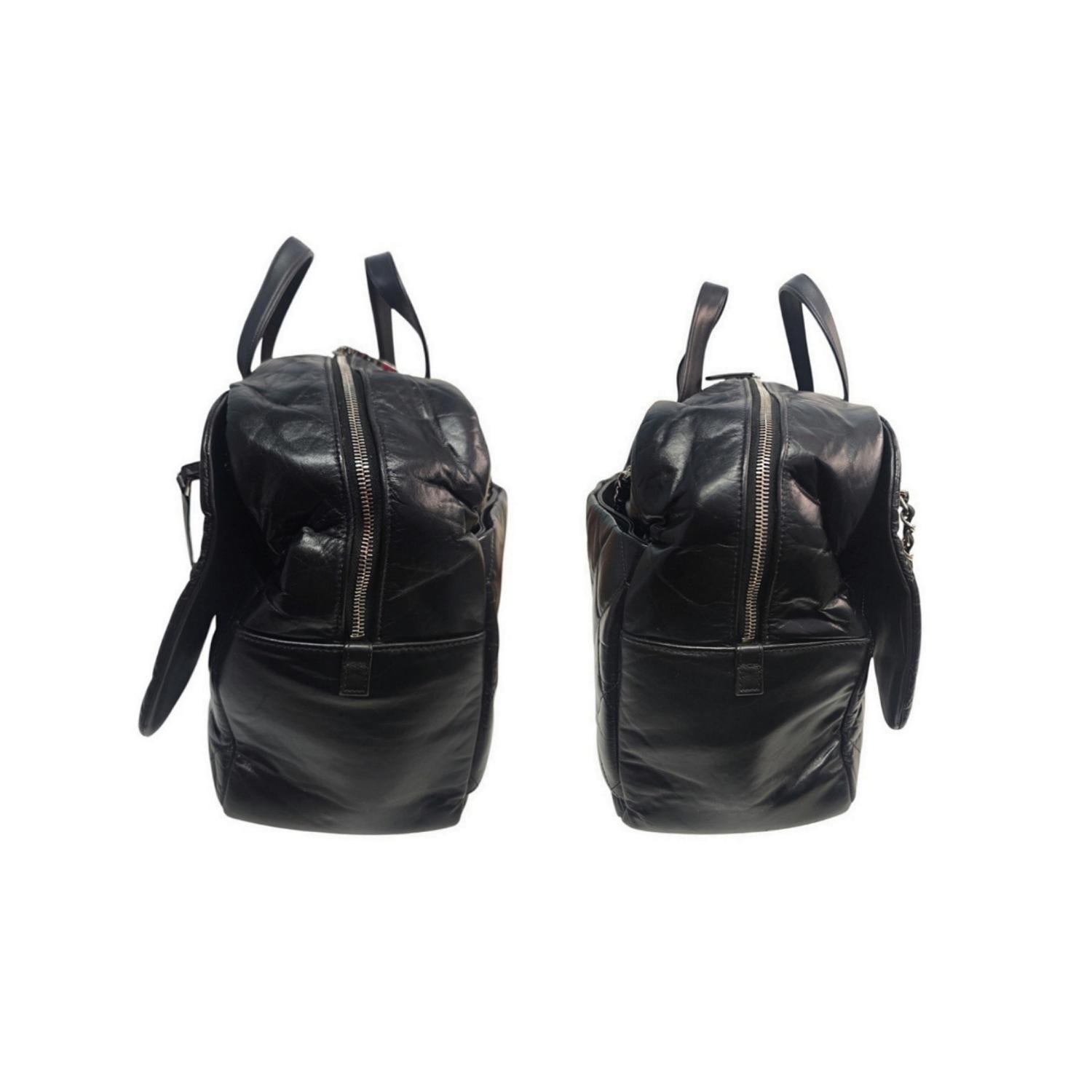 Chanel Aged Calfskin Quilted Large Express Bowling Flap Bag In Good Condition In Scottsdale, AZ
