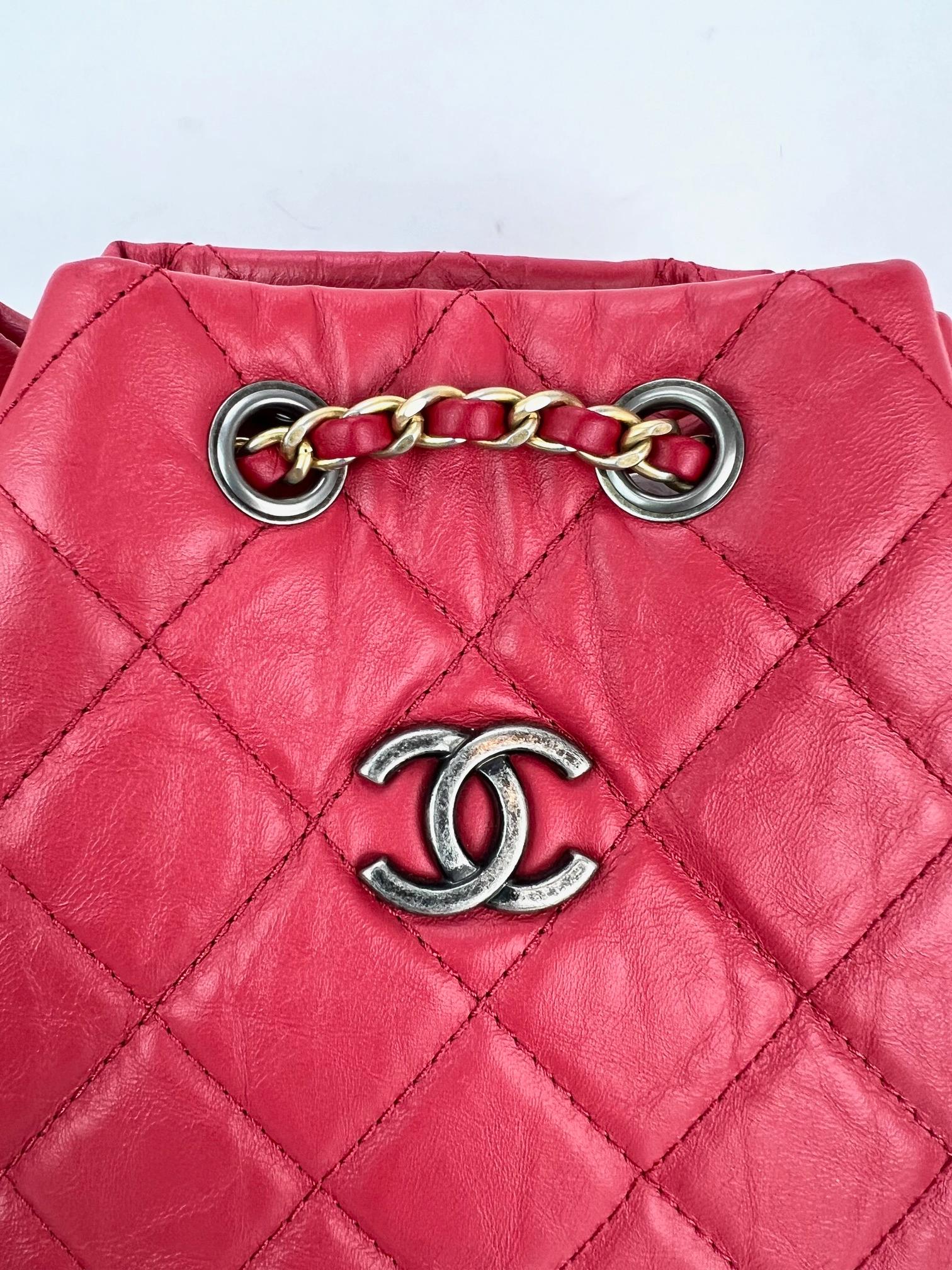 Chanel Aged Calfskin Quilted Small Gabrielle Red Backpack For Sale 6