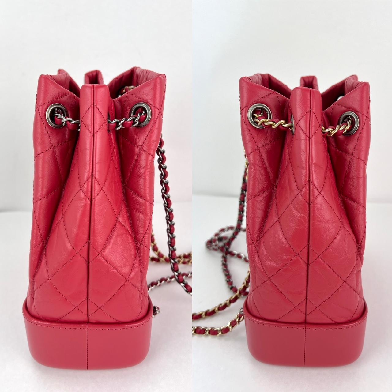 Chanel Aged Calfskin Quilted Small Gabrielle Red Backpack In Excellent Condition For Sale In Freehold, NJ