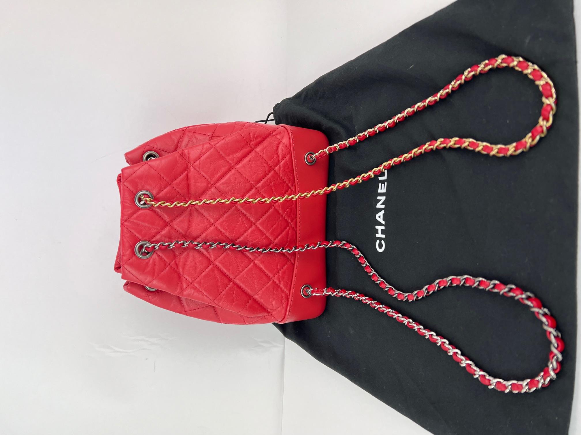 Chanel Aged Calfskin Quilted Small Gabrielle Red Backpack For Sale 5