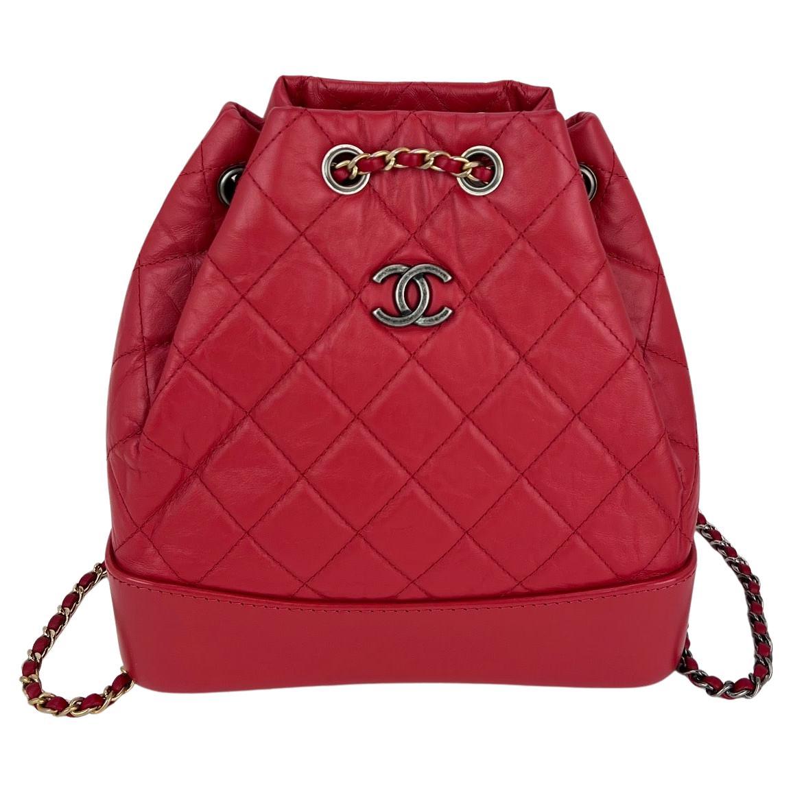 Chanel Aged Calfskin Quilted Small Gabrielle Red Backpack