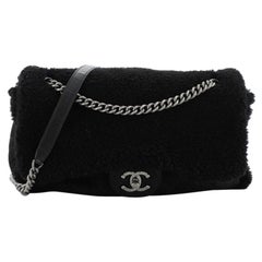 Chanel Aged Chain CC Flap Bag Shearling and Quilted Nubuck Medium E