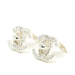 Chanel AH1996 Boucles Clips CC Turnlock Clip on earrings Silver Rhinestones