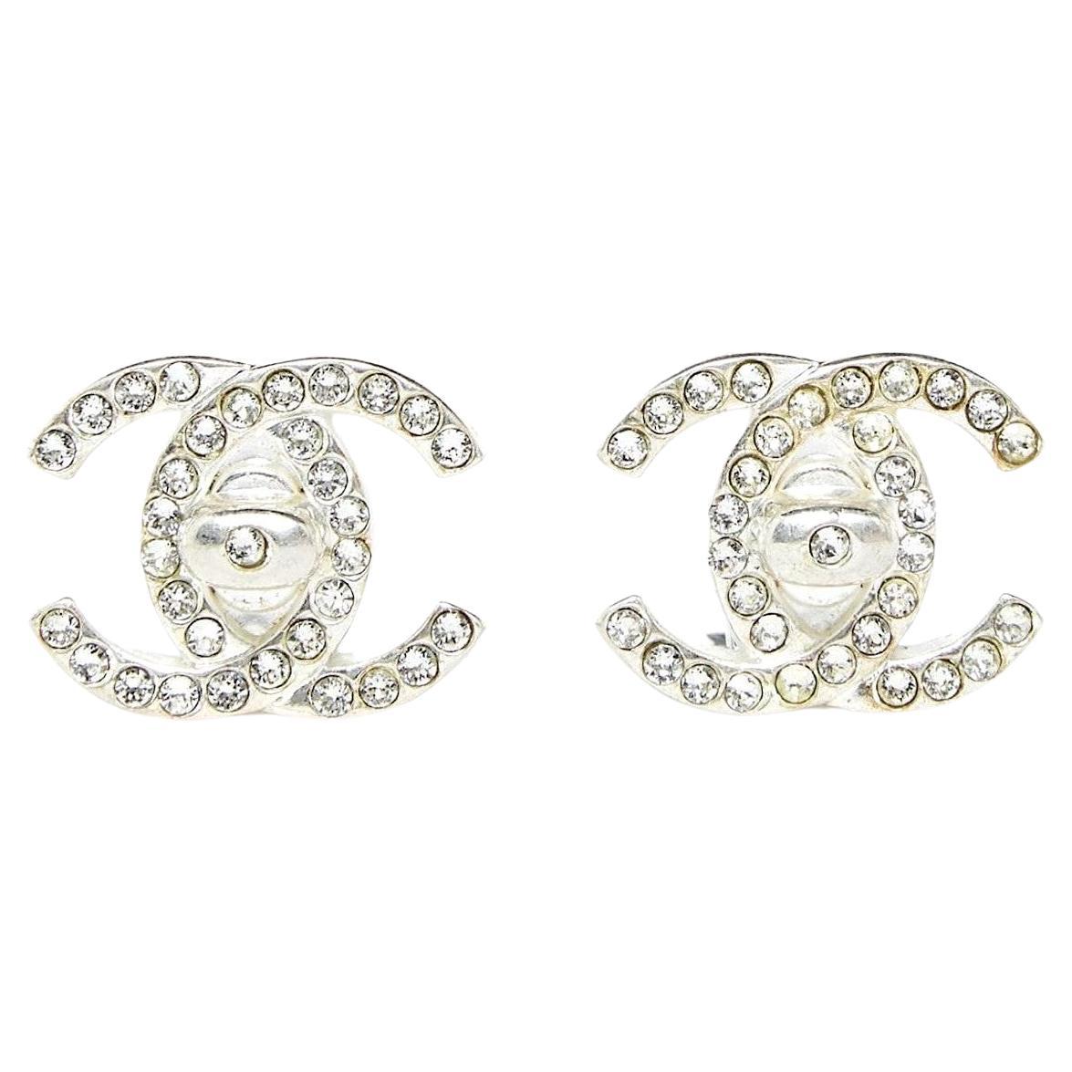 Chanel AH1996 Boucles Clips CC Turnlock Clip on earrings Silver Rhinestones