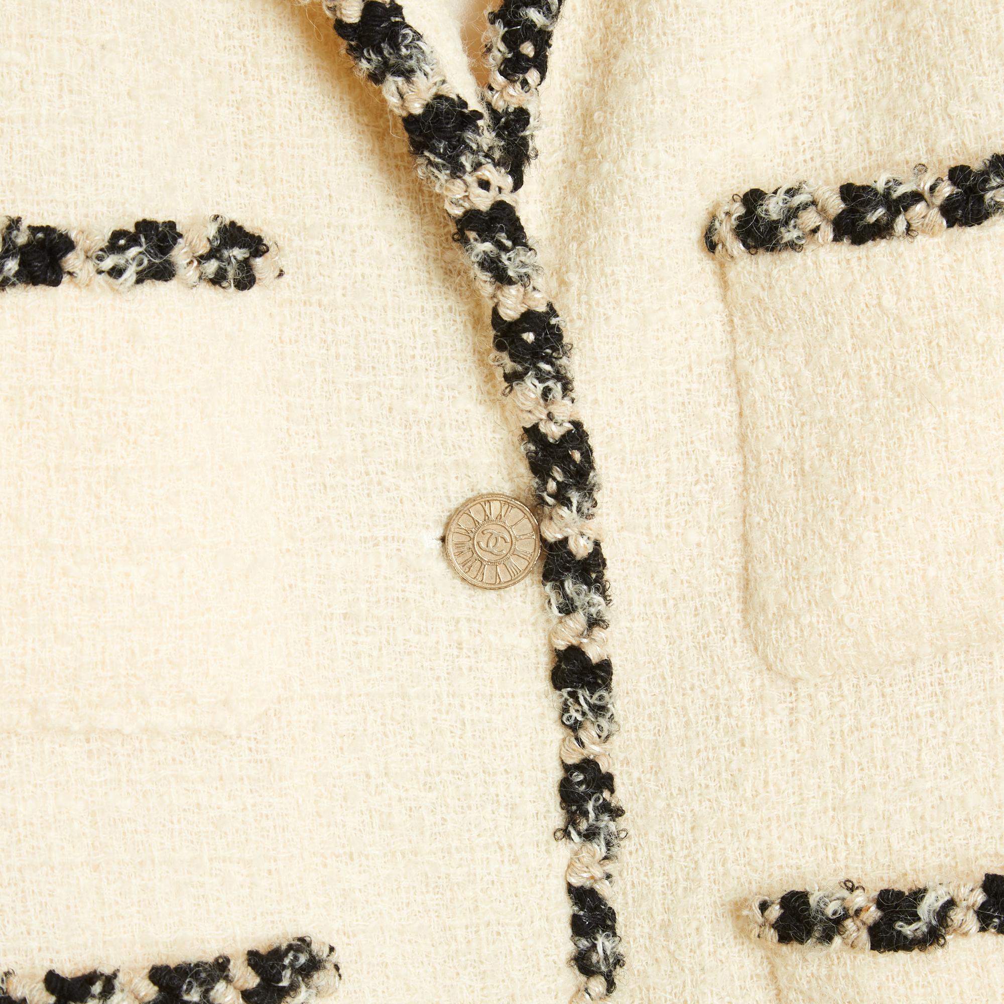White Chanel AH2006 Veste FR42 Ecru Wool Tweed Trmming FW2006 Jacket UK14 US12